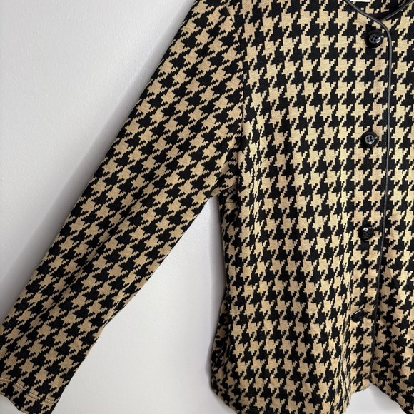 Susan Graver Womens Blazer Jacket Large Beige Black Houndstooth Button Mature - Picture 5 of 10